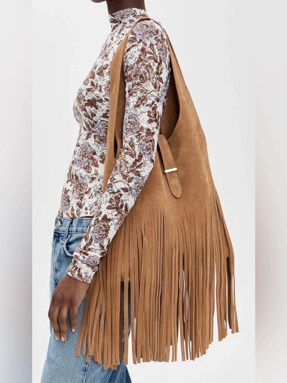 Reformation IVY Bracco Tan Suede Fringe Shoulder Bag Tote NEW NWT